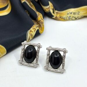 Vintage 70’s silver faux bois and onyx cuff links